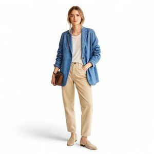 Banana Republic Italian Luxury Wool Blazer Women’s 10 Heathered Blue Classic Fit